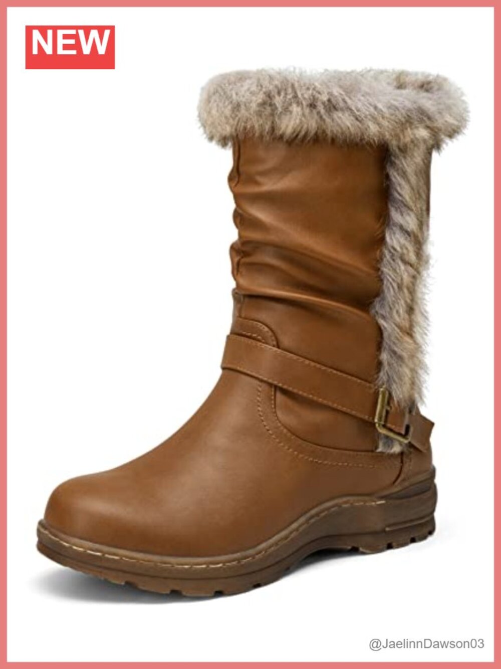 Vepose Women's Warm Mid Calf Winter Boots Fur Lined Side Zipper Lightweight